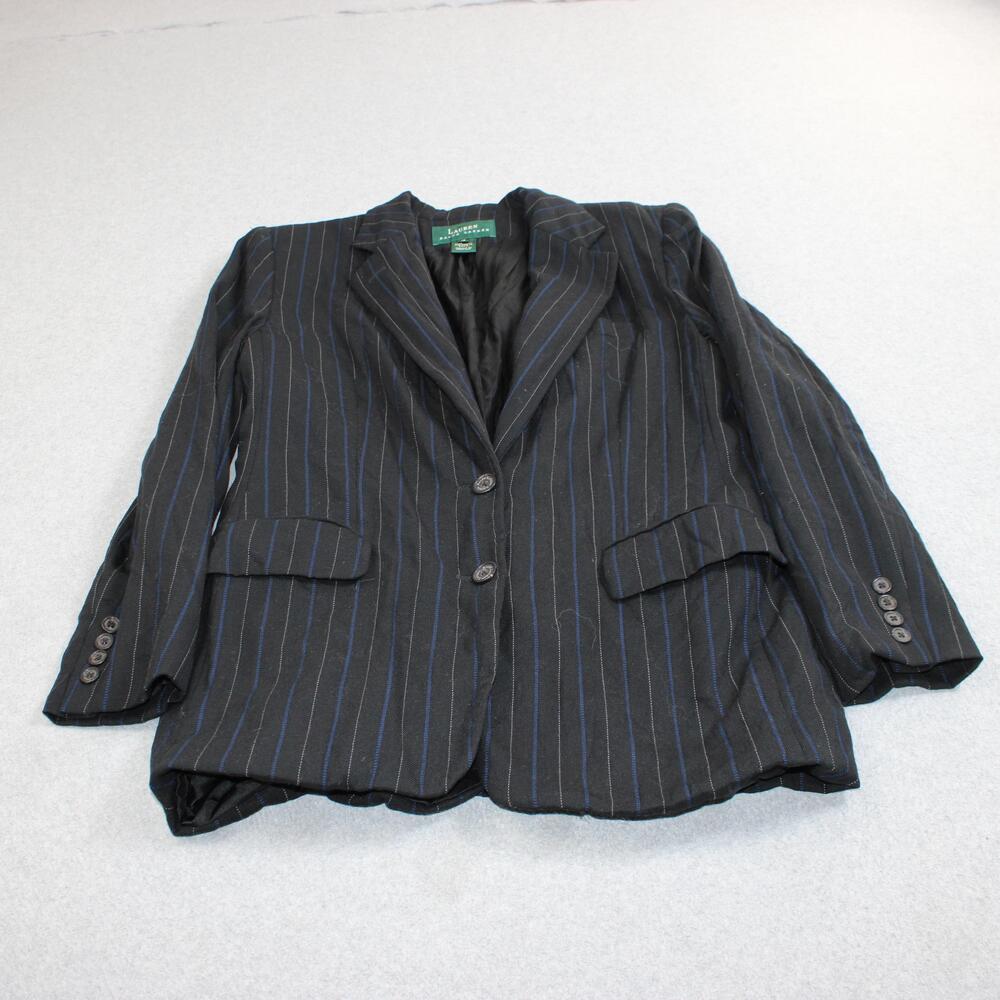 Vintage Lauren Ralph Blazer Women 10 Black Pinstripe Wool Jacket USA Heritage